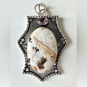 Solid silver Peanut wood Jasper Pendant